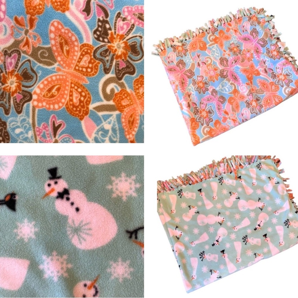 Reversible Fleece Blanket Colorful Floral Snowman Paisley Fringe Plush Throw